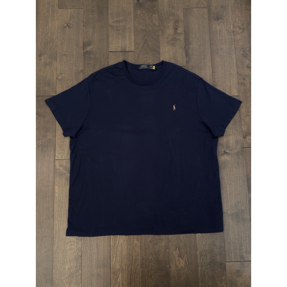 Polo Ralph Lauren Crew Neck Navy Blue Shirt Men Size 2XB Classic Fit Flesh Pony